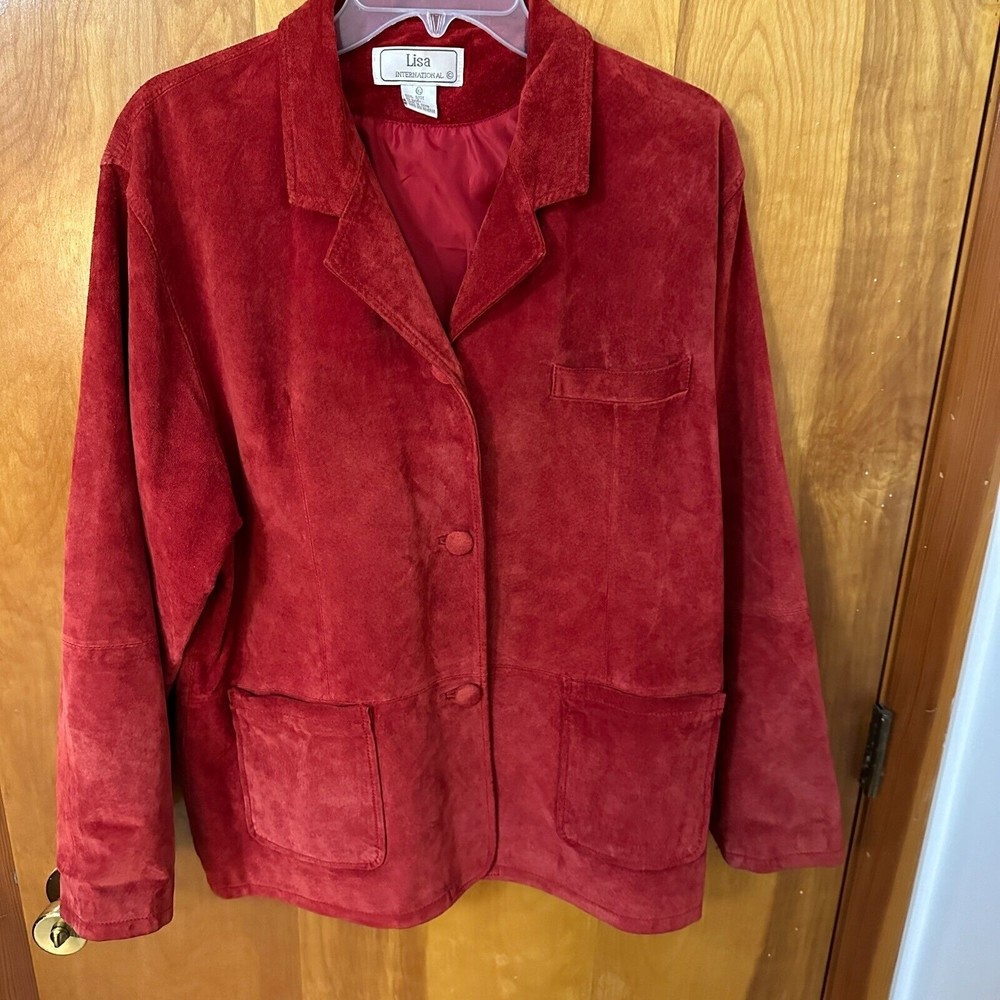 Vintage Lisa International Women's Suede Leather Jacket Red Size XL Lined Button